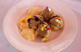 Tortellini de garbanzos de Fuentes de Andalucía rellenos de pato pekinés