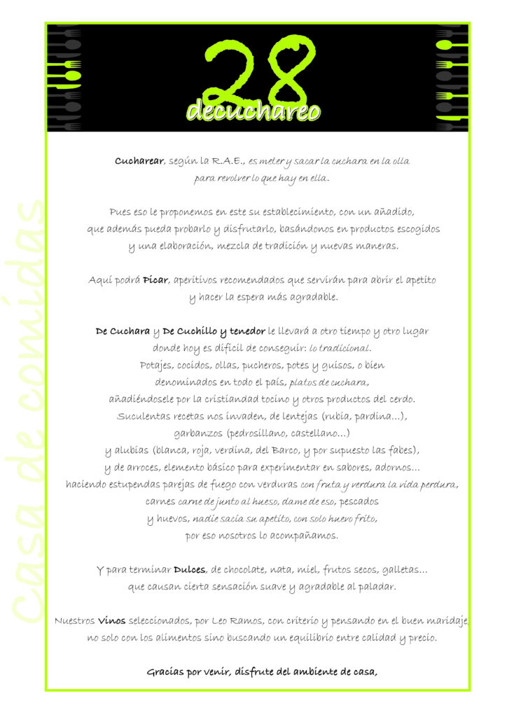Carta completa de De Cuchareo 28 - CosasDeCome Sevilla